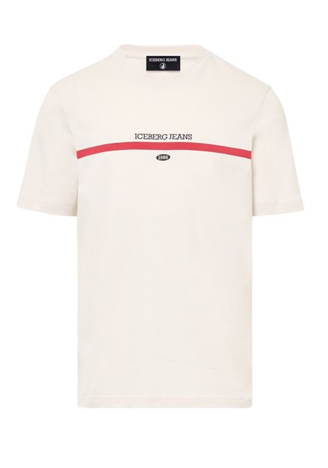 T-shirt regular fit in jersey di cotone avorio con dettagli logo e ricamo 1986 ICEBERG JEANS | Maglie | F011P4001329